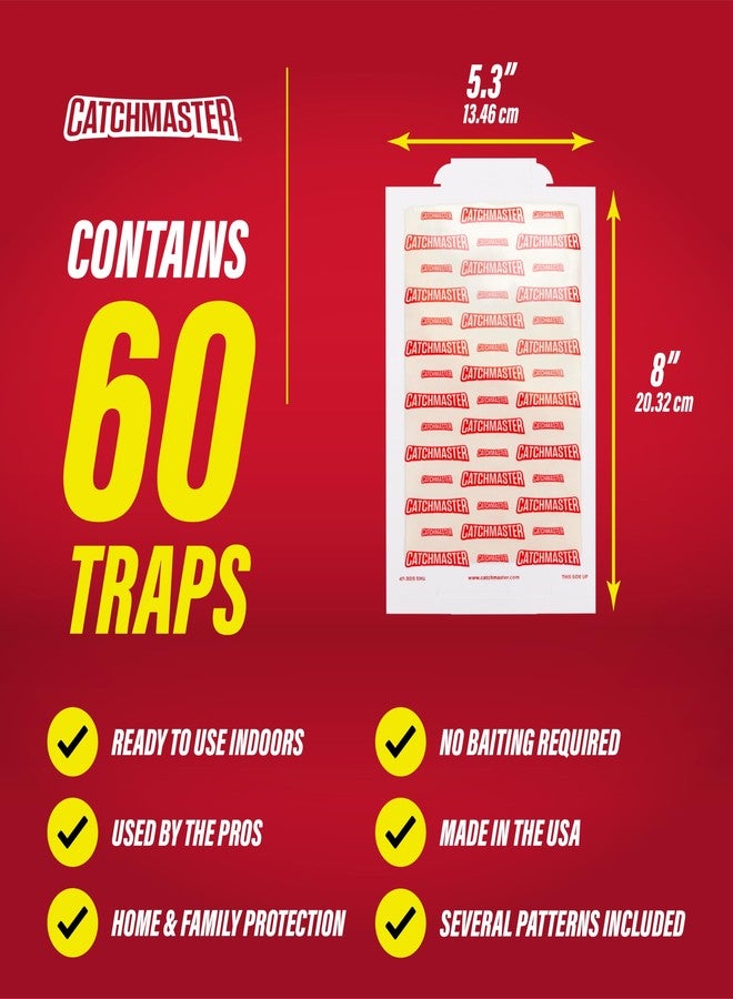 كاتشماستر ألواح لاصقة للفئران والحشرات من كاتشماستر، عبوة من 60 قطعة، مصائد فئران داخلية للمنزل، مصيدة حشرات لاصقة، مصيدة لاصقة للجرذان والقوارض، مصائد لاصقة بالجملة يستخدمها المحترفون، مكافحة الآفات المنزلية - Image 5